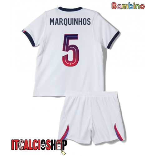 Paris Saint-Germain Marquinhos #5 Seconda Maglia Bambino 2026-27 Manica Corta (+ Pantaloni corti)
